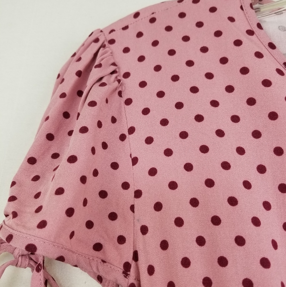 Gal Meets Glam Corinne Mauve Polka Dot Cinch Waist A-line Dress Size Small - Picture 15 of 15